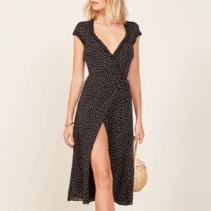Reformation Black/White Polka Dot Wrap Dress - Gwenyth Dress S